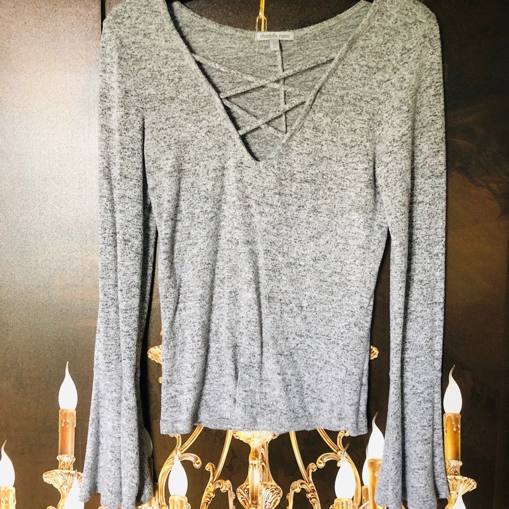 Grey Charlotte Russe XS Soft Bell-Sleeve Sweater